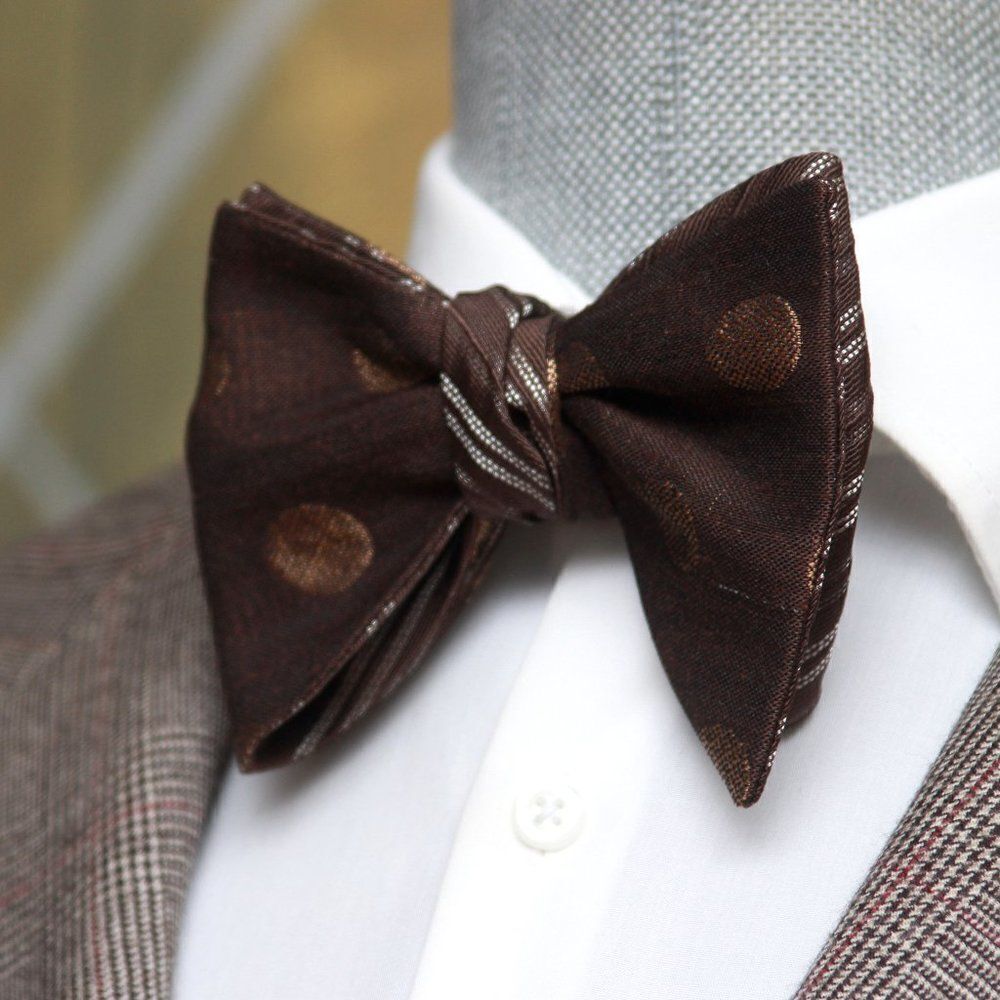 Men's Self-tied Bow Tie 100%Silk Big Butterfly Reversible‎ S666 Brown